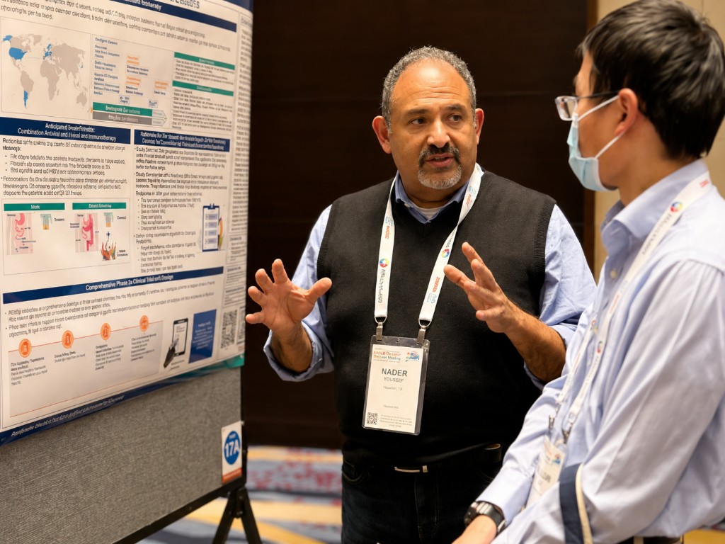 Dr. Youssef discussing scientific data at a medical congress poster session